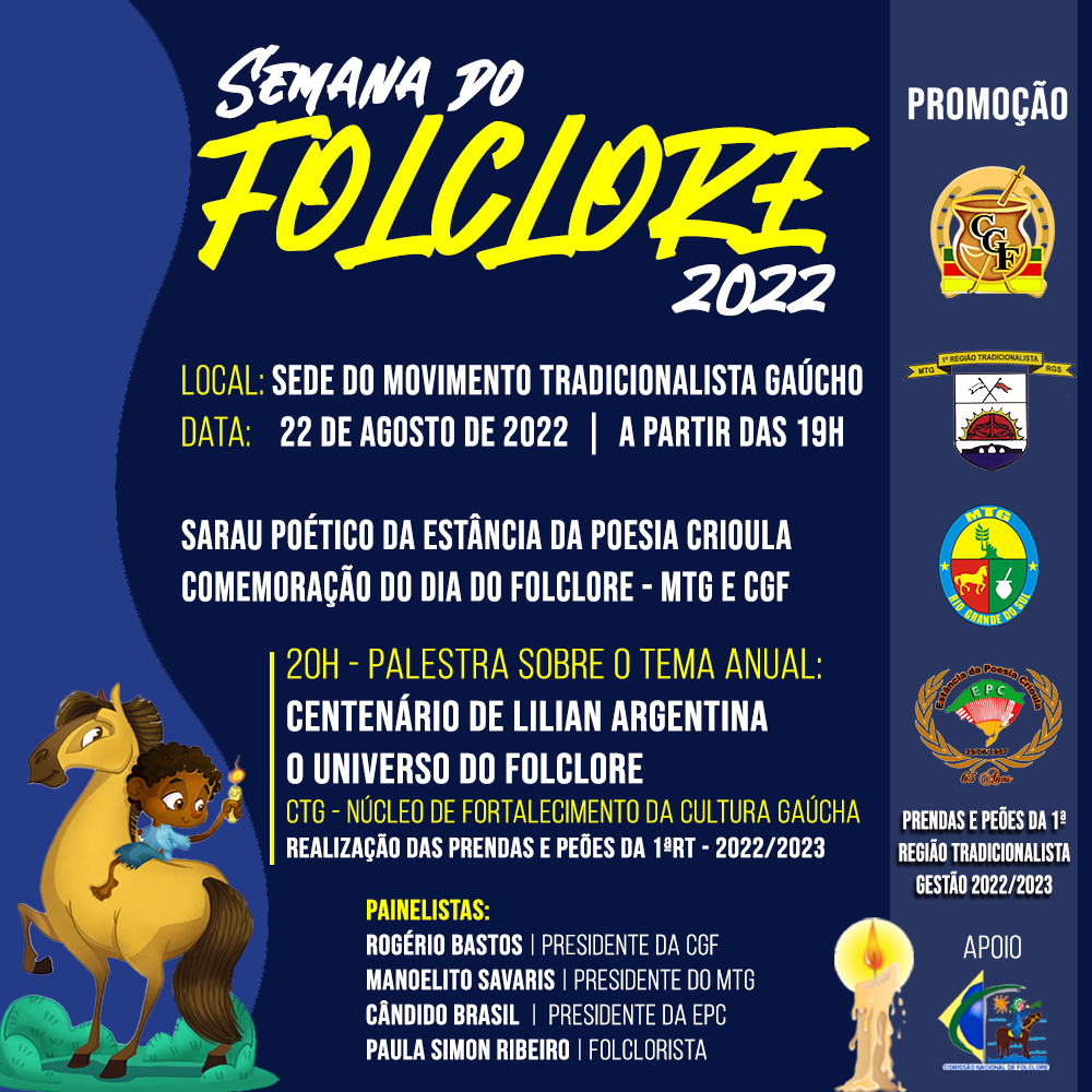 Semana do Folclore 2022 terá evento na sede do MTG, em Porto Alegre